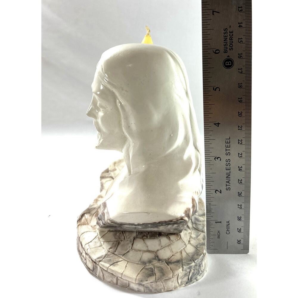 Vintage Jesus Bust Candle Holder Marbled Ceramic Religious Figurine 7” Devotion - Picture 6 of 8